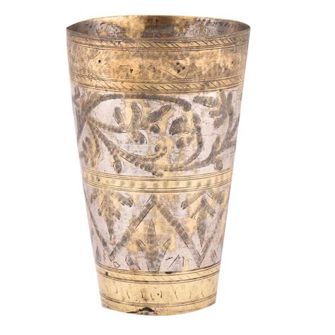 Brass Lassi Glass With Leafy Pattern And Golden Border
