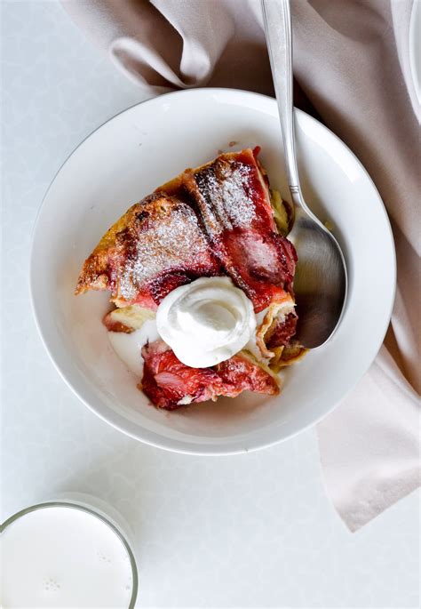 Strawberry challah bread pudding