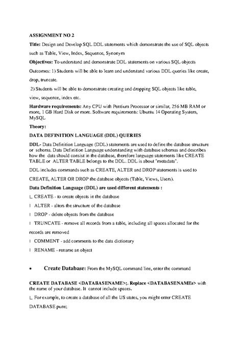 SQL DDL Statements: Table, View, Index, Sequence, Synonym Guide - Studocu
