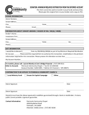 Fillable Online PCC Donation from Tax Deferred Account Form Fax Email ...