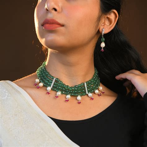 Regal Emerald, Ruby & Pearl Necklace Set | Totapari Jewellery