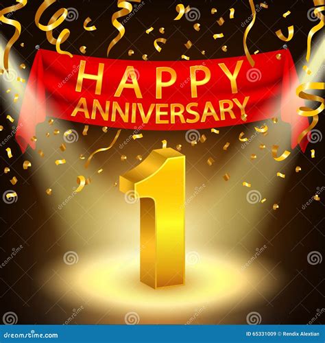 Happy 1st Anniversary Celebration with Golden Confetti and Spotlight ...