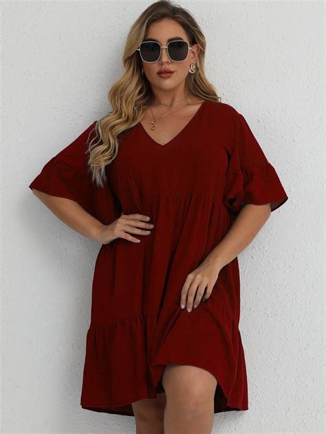 Plus Solid Ruffle Hem Smock Dress | SHEIN USA
