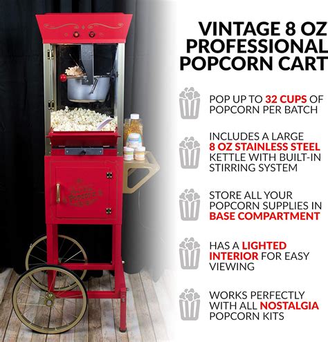 Buy Nostalgia Popcorn Maker Professional Cart, 8 Oz Kettle Makes Up to ...