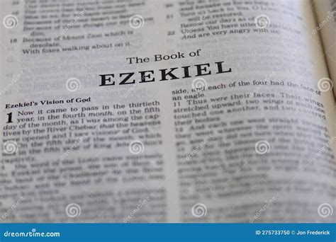 Closeup of the Book of Ezekiel from Bible or Torah, with Focus on the ...