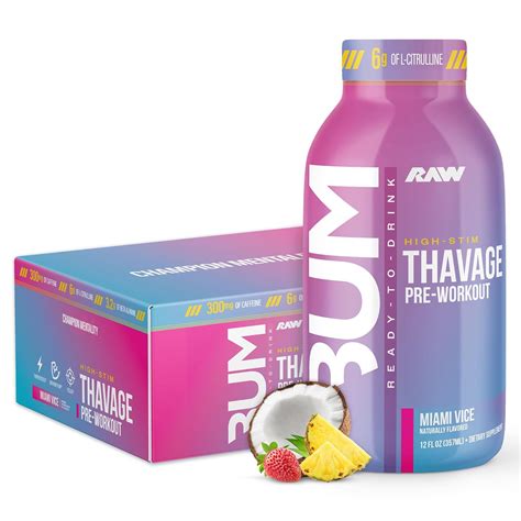 Amazon.com : RAW Ready to Drink Pre-Workout Drink - BUM Thavage RTD ...
