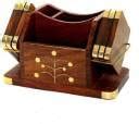 Indian wood arts 3 Compartments wooden mobile and pen stand tea coster ...