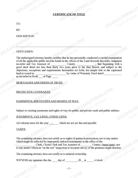 Attorney Certificate Of Title With/without Registration In Illinois | US Legal Forms