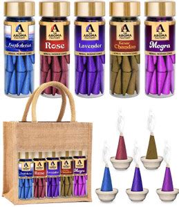 The Aroma Factory Dhoop Cones with Jute Bag (100g x 5 Bottles) Mogra ...