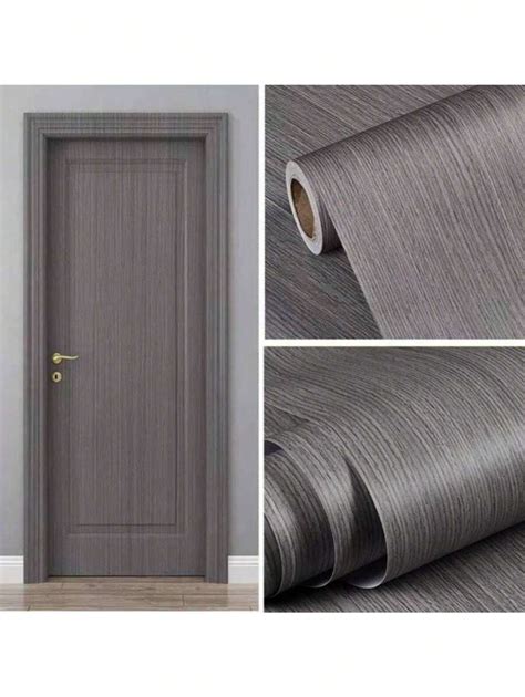 SHEIN 1 Roll Pvc Self-Adhesive Dark Grey Wood-Grain Effect Wallpaper ...