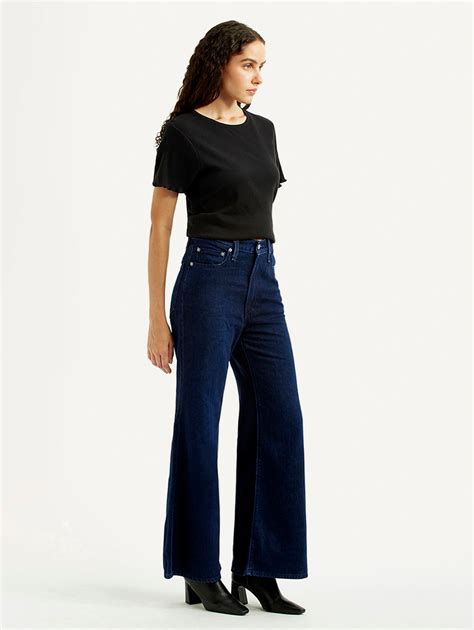 Women's Navy Ribcage Wide Leg Fit Bell Bottom High Rise Jeans – Levis ...