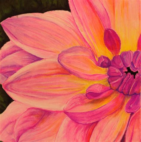 a painting of a pink and yellow flower