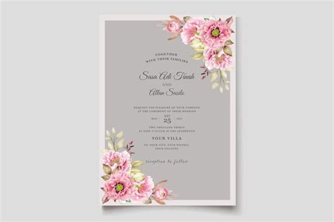 Peony floral background and frame card design | Free Vector