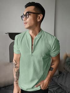 Jump Cuts Solid Men Henley Neck Green T-Shirt - Buy Jump Cuts Solid Men ...
