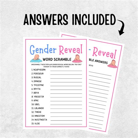 Gender Reveal Games, Gender Reveal Word Scramble, Gender Reveal Party ...