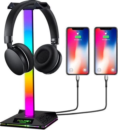 Feelpop RGB Headphone Stand with USB Charger and 3.5mm Port India | Ubuy