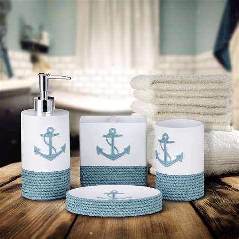 Sailor Bathroom Set Tide And Tales Nautical Bathroom Decor 4 Piece