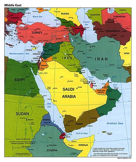 Large political map of the Middle East with major cities and capitals ...