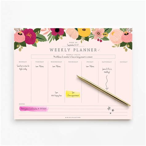 Bliss Collections Weekly Planner, Pink Floral, Undated Tear-Off Sheets ...
