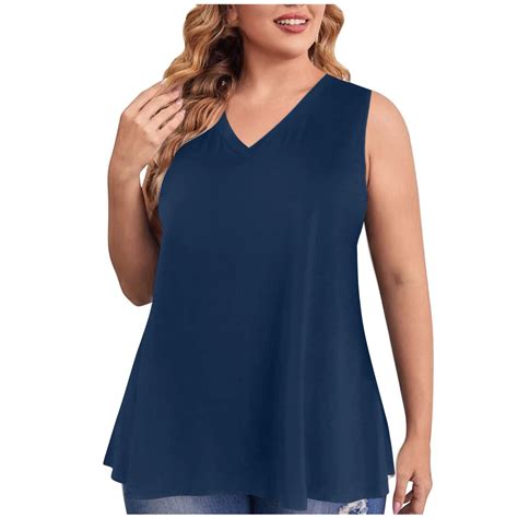 aidice Plus Size Womens Tanl Top L-5XL Flowy Sleeveless V Neck Tanks ...