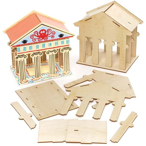 Buy Baker Ross FE455 Greek Temple Wooden Kits - Pack of 2, Wooden ...