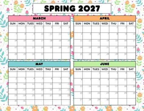 Free Spring Calendar Printable: 2026 & 2027 PDF