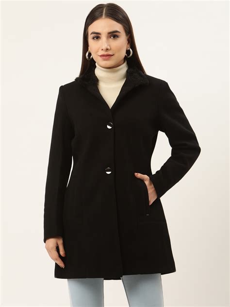 Buy Okane Women Black Solid Wool Longline Overcoat - Coats for Women ...