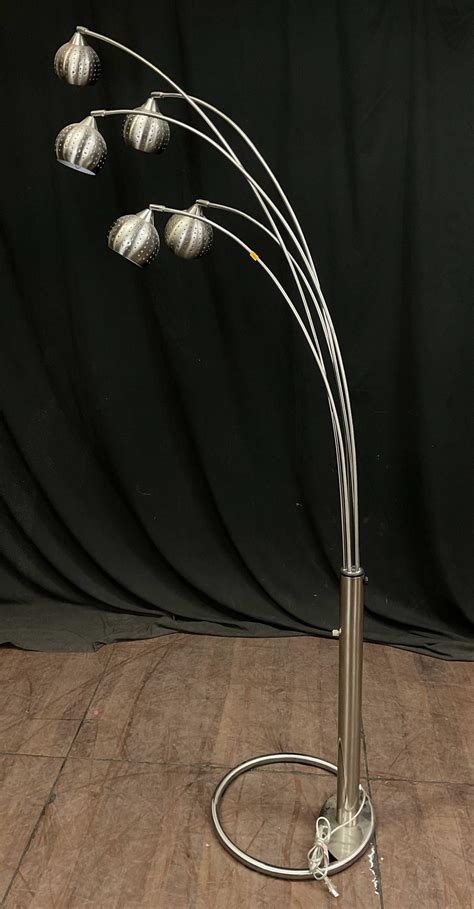 Lot - Modern Brushed Steel 5 Arm Arched Floor Lamp