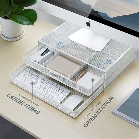 Buy HUANUO Monitor Stand Riser with Drawer - Mesh Metal Desk Organizer ...