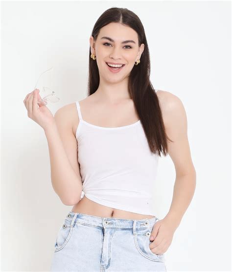 Solid White 100% Soft Cotton Innerwear Camisole with Adjustable Straps ...