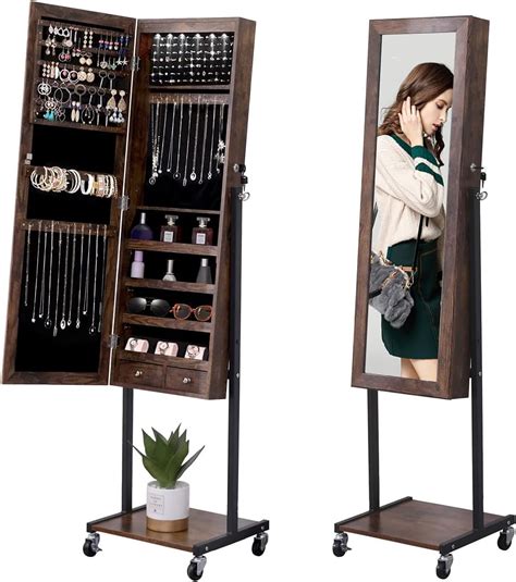 Buy Jewelry Mirror Storage Cabinet, Lockable Standing Jewelry Organizer ...