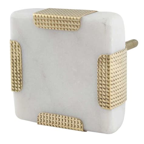 white square Stone Brass Cabinet Knobs