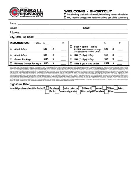 Fillable Online welcome - sHORTCUT I received my postcard and e-mail ...