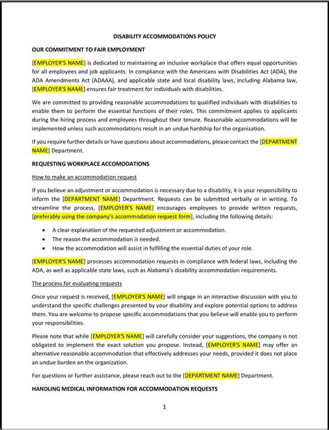 Disability accommodations policy (Alabama): Free template