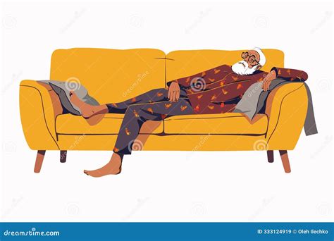 Old Man in Pajamas Relaxes on a Sofa Isolated Vector Style Stock Vector ...