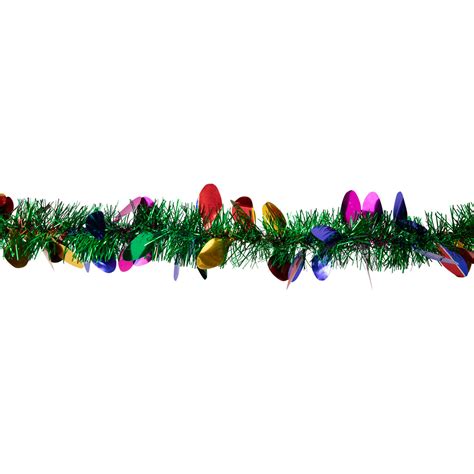 50' x 2" Green & Multi-Color Christmas Light Bulb Wrapped Tinsel ...