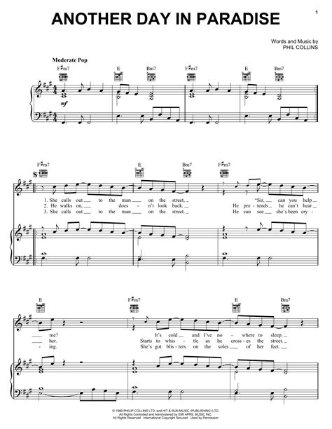 Another Day In Paradise partition par Phil Collins (Piano, Chant et ...