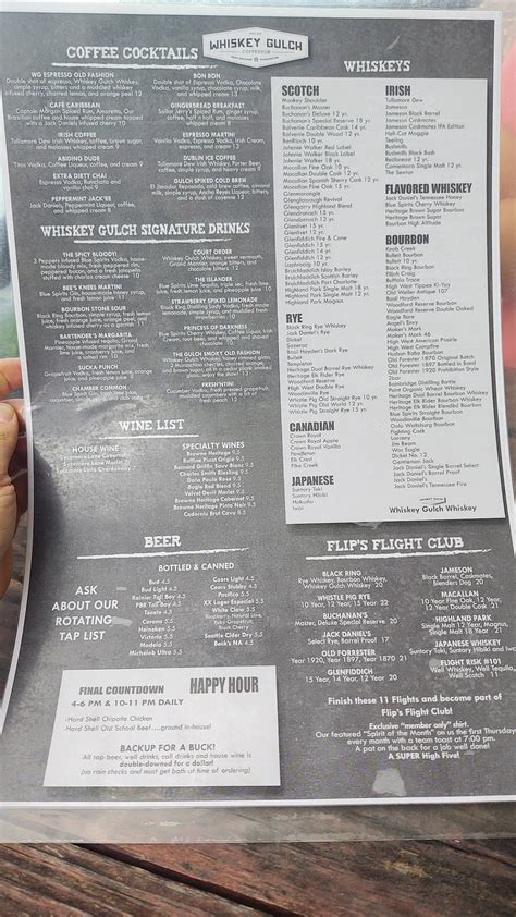 Menu at Whiskey Gulch CoffeePub, Port Orchard