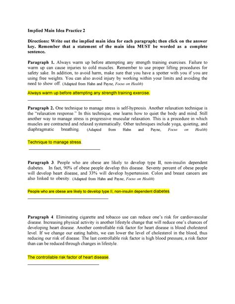 ELC501 week 5 tutorial - Implied Main Idea Practice 2 Directions ...