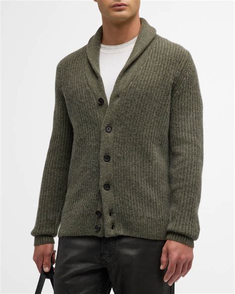 Neiman Marcus Men's Ribbed Cashmere Shawl-Collar Cardigan Sweater ...