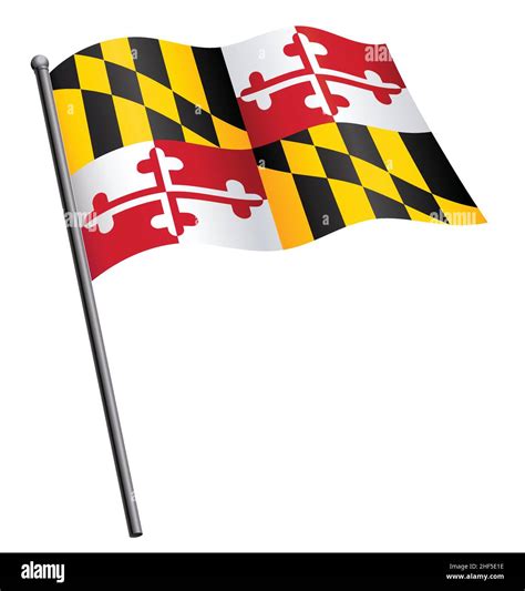 accurate correct maryland md state flag flying waving on flagpole ...