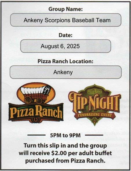 Ankney Scorpions Baseball Pizza Ranch Fundraiser , Pizza Ranch (FunZone ...