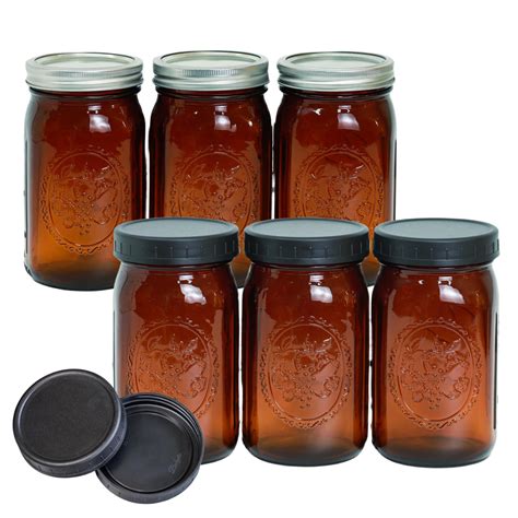 Jumterlee 6 Pack 32 oz Amber Mason Jars, Wide Mouth Mason Jars with ...