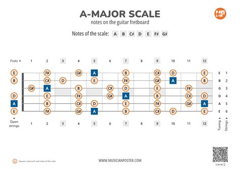 A-Major Scale Notes on the Guitar Fretboard PDF Diagram
