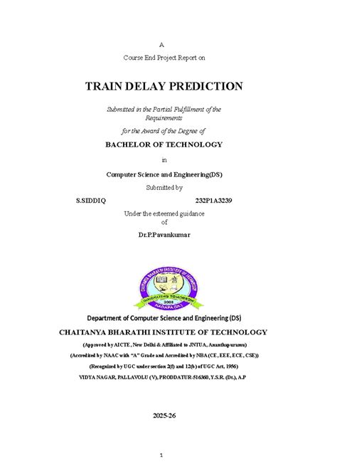 B.Tech Project Report: Train Delay Prediction (CSE DS) - Studocu