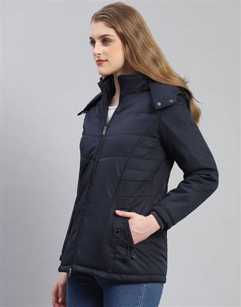 Buy Women Navy Blue Solid Hooded Full Sleeve Jacket Online in India ...