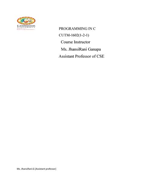 Module-2 - C PROGRAMMING - PROGRAMMING IN C CUTM-1602(1-2-1) Course ...