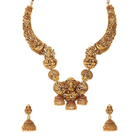 Buy Yellow Chimes Gold Plated Traditional Temple Antique jewellery Set ...