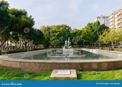 ALMERIA, SPAIN - 11 DECEMBER 2023 the Dolphin Fountain in Nicolas ...