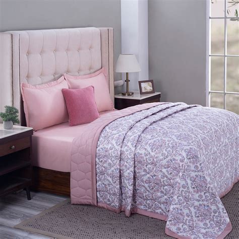 Buy PBS Nomad Scuplt Cornelian 6PC Quilt/Quilted Bed Cover Set Purple ...